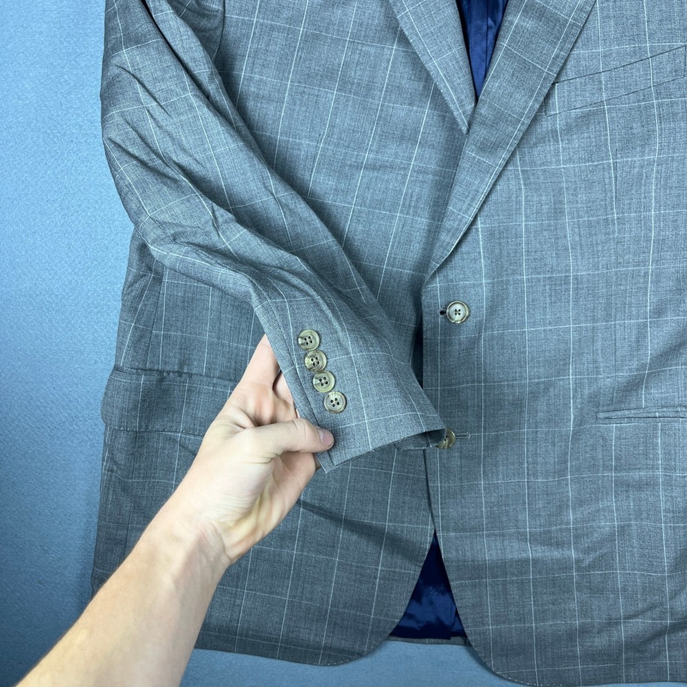 David Donahue Mens 48R Grey Windowpane 100% Wool Sport Coat Made in Canada - Picture 8 of 14